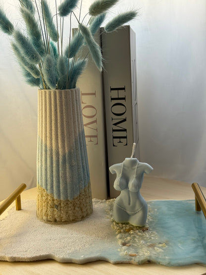 Conjunto decorativo costero con jarrón y vela artística