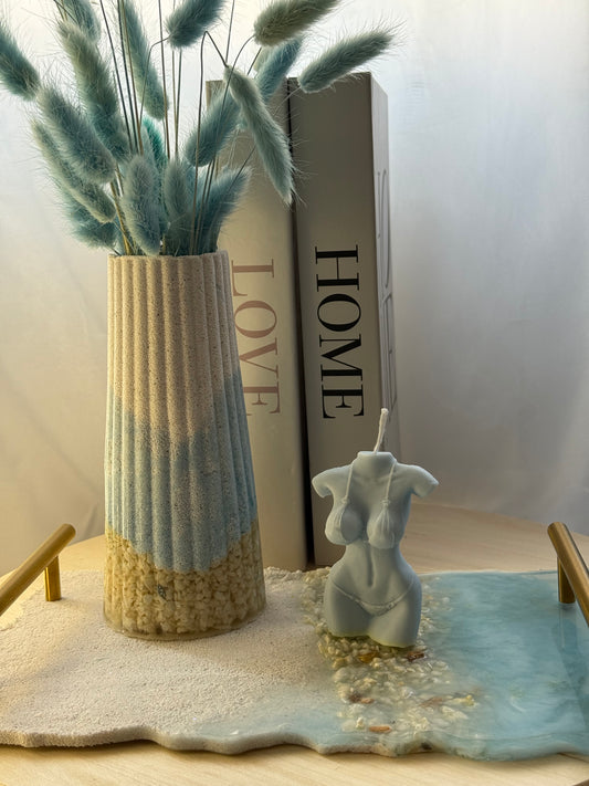 Conjunto decorativo costero con jarrón y vela artística