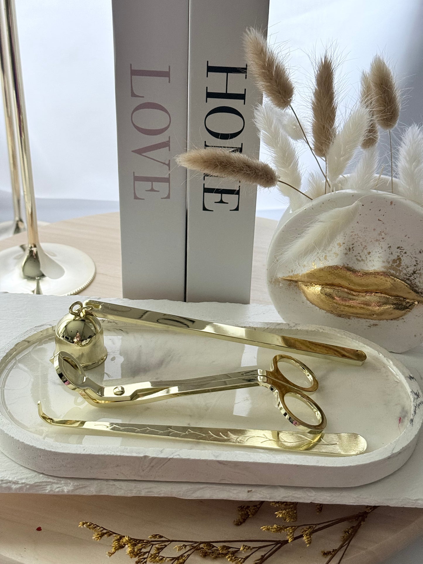 Kit de accesorios dorados para velas