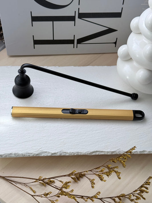 Set moderno en negro y dorado para velas